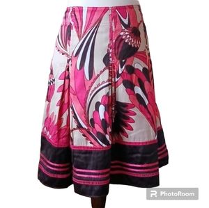Worthington skirt pleated full floral striped barbie pink coral brown sz 10